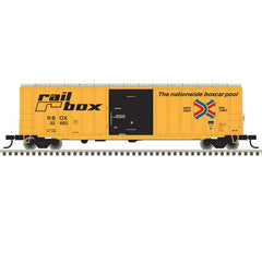 Atlas Trainman 20 006 719 - HO ACF(R) 50'6" Boxcar - Ready to Run -- Railbox 32682 (yellow, black, Large Logo)