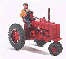 GHQ 60-001 - HO Scale - Farm Machinery -- "Red" Super M-TA Tractor with Farmer Figure