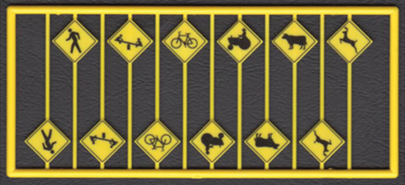Tichy 8253 - HO Scale - Highway Picture Warning Signs -- Yellow w/Black Print 12 Pieces, 2 Each of 6 Warnings