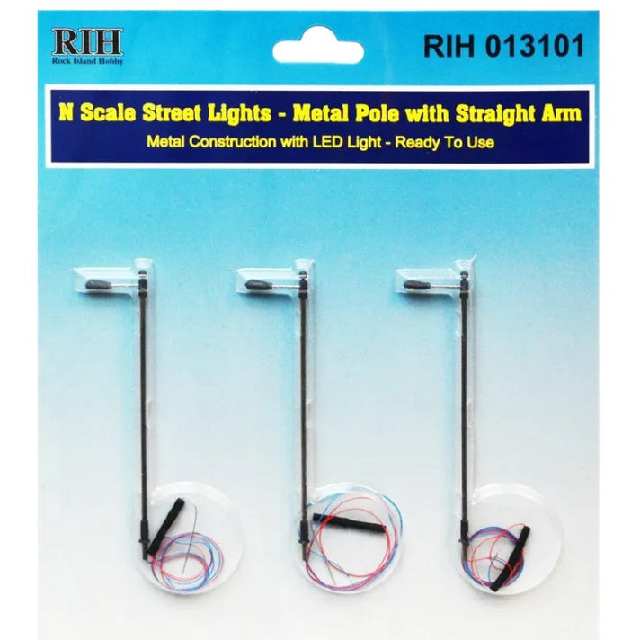 RIH013101 - N Scale Streetlights metal pole with straight arm