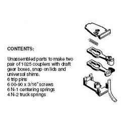 Micro Trains 001 02 011 - Unassembled RDA universal body mount coupler (1025) 2 pr