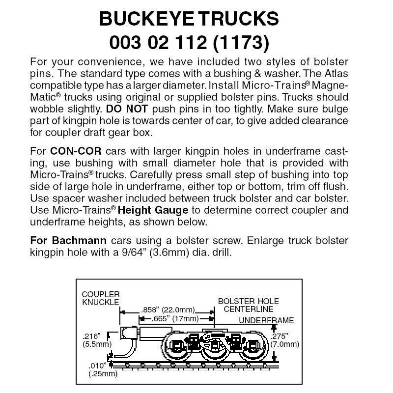 Micro Trains 003 02112 - N Scale 		Freight Car Trucks 1 Pair -- Buckeye 3-Axle, 6-Wheel w/Medium Extension Mounted Magne-Matic Couplers