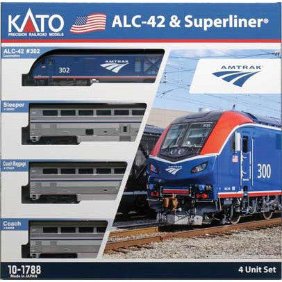 Kato 10-1788 - N Scale - Siemens ALC-42 Charger & 3 Cars Train-Only Set - Standard DC -- Amtrak #302, Sleeper, Coach, Coach-Baggage