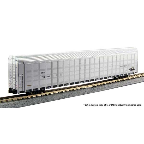 KATO 106-5509 Aluminum Enclosed Auto Carrier 4-Pack - Ready to Run -- Canadian National #712846, 712849, 712853, 712952 (silver, black)