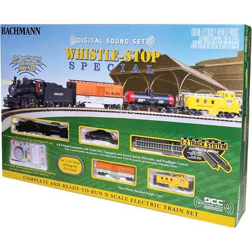 Bachmann 24134 - N Scale - Whistle Stop Steam Train Set - Sound and DCC - Union Pacific 4-6-0, 3 Cars, E-Z Track Oval, Controller