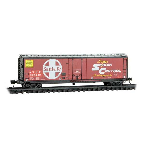 Micro-Trains 32 00 620 - N Scale - 50' Plug-Door Boxcar - Ready to Run -- Santa Fe #525249 (red, silver, white, black ends, large logo)
