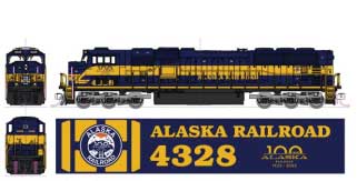 Kato KAT1766412 - N Scale - EMD SD70MAC w/Nose Headlight - Standard DC -- Alaska Railroad #4328 100 Years (Anniversary, blue, yellow)