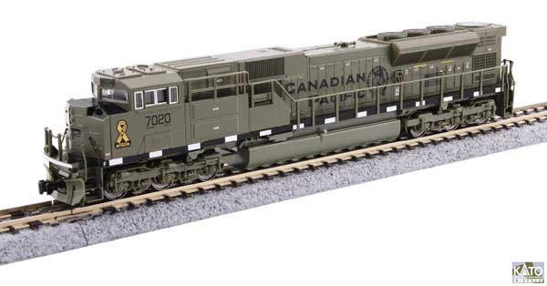 Kato KAT1768541 - N Scale - EMD SD70ACU - Standard DC -- Canadian Pacific #7020 (Military Heritage; Yellow Ribbon, green, black)