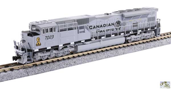Kato KAT1768544S - N Scale - EMD SD70ACU - Sound and DCC -- Canadian Pacific #7023 (Military Heritage, gray, black, yellow ribbon)