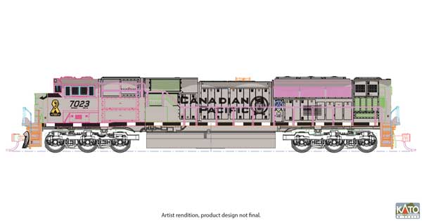 Kato KAT1768544 - N Scale - EMD SD70ACU - Standard DC -- Canadian Pacific #7023 (Military Heritage, gray, black, yellow ribbon)