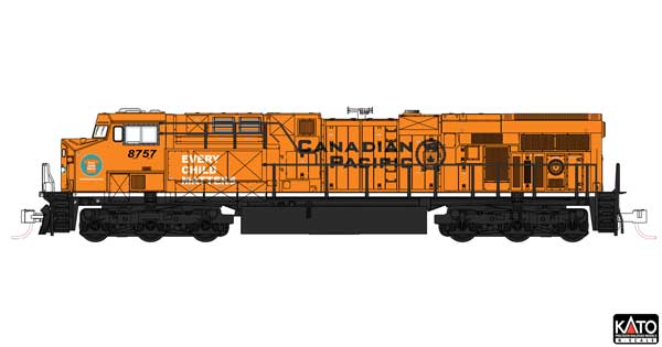 Kato KAT1768960S - N Scale - GE ES44AC GEVO - Sound and DCC -- Canadian Pacific #8757 (Every Child Matters, orange, black, white)