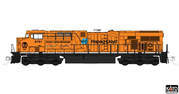Kato KAT1768961 - N Scale - GE ES44AC GEVO - Standard DC -- Canadian Pacific #8781 (Hapag-Lloyd, orange, black, white)