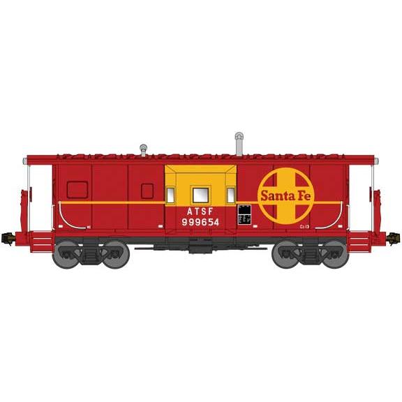 Bluford Shops 41150 - International Car Bay Window Caboose Phase 1 - Ready to Run -- Santa Fe #999654 (red, yellow, Large Logo)