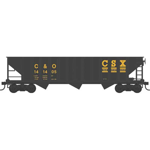 Bowser 42914 - HO 	70-Ton 12-Panel 3-Bay Hopper - Ready to Run -- CSX C&O 141444 (black, yellow, Transportation Logo)