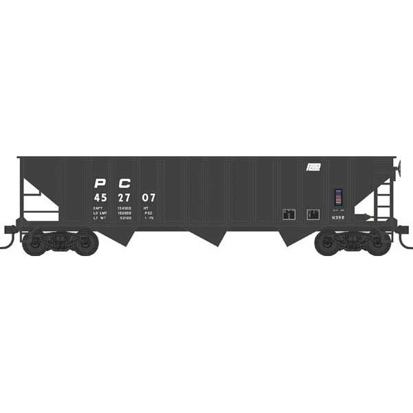 Bowser 42925 - HO 70-Ton 12-Panel 3-Bay Hopper - Ready to Run -- Penn Central 452707 (1960 H39B, black, Small Logo)