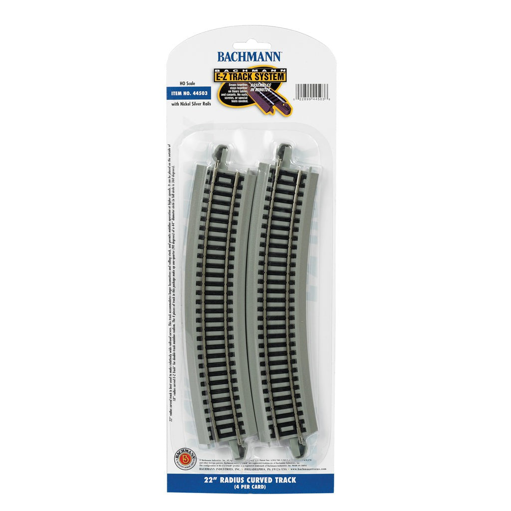 Bachmann 44503 - HO Scale - Curved Track w/ Nickel Silver Rail & Gray Roadbed - E-Z Track(R) -- 22" 55.9cm Radius pkg(4)
