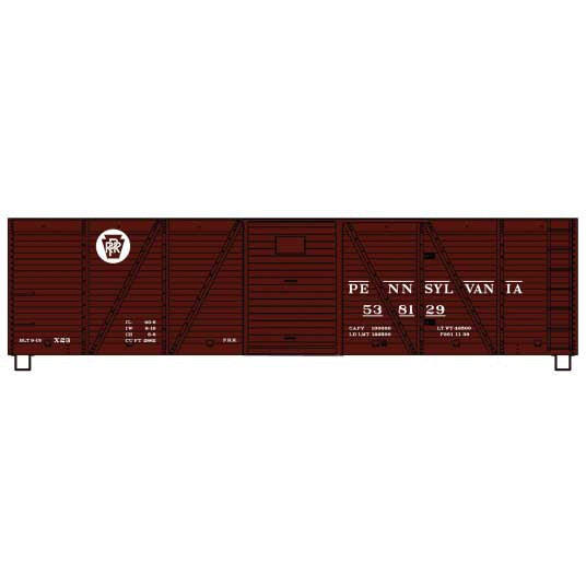 AccuRail 7119 - HO 40' 6-Panel Single-Sheathed Wood Boxcar w/Steel Doors & Ends - Kit -- Pennsylvania Railroad #538129 (Tuscan, Circle Keystone)