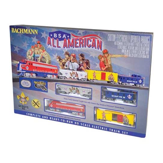 Bachmann 775 - HO Scale - BSA(R) Boy Scouts of America All American - Standard DC -- EMD F7A, 3 Cars, 47 x 38" E-Z Track Oval, Power Pack