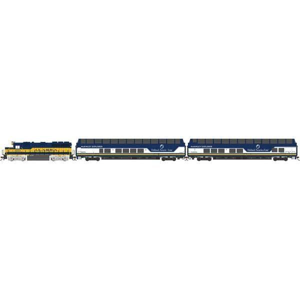 Bachmann 783 - HO Scale - McKinley Explorer Passenger Train Set - Standard DC - Alaska GP40, 2 Ultra Dome Cars, 63 x 45" E-Z Track(R) Oval, Power Supply