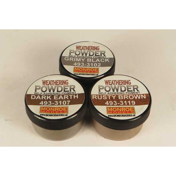 Monroe Models 2912 - Grit & Grime Weathering Powder Set -- 1 Each: Grimy Black, Dark Earth, Rusty Brown
