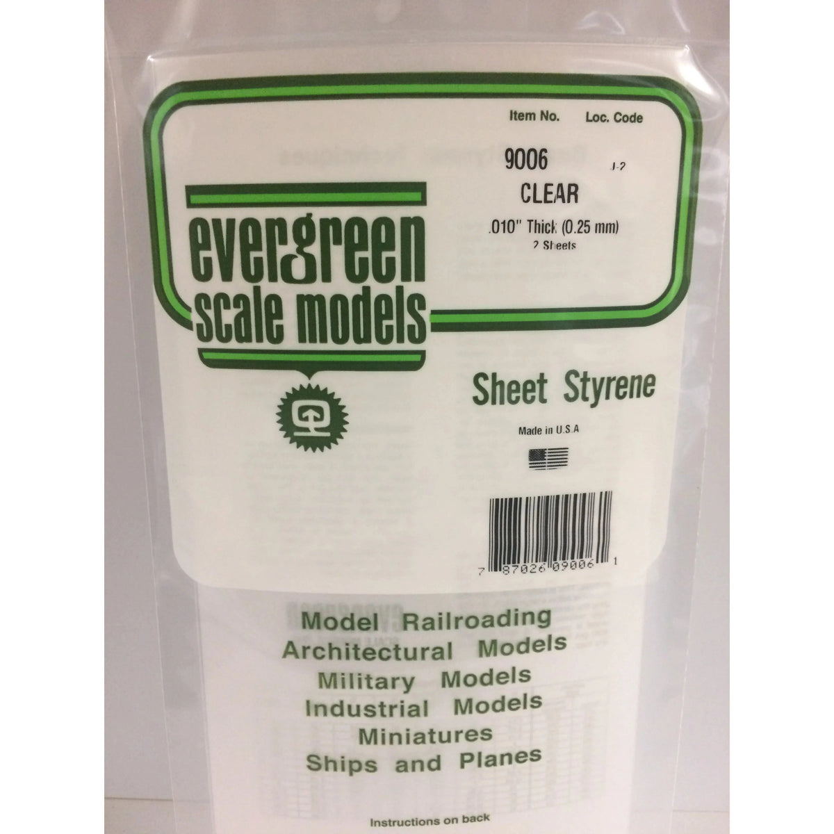 Evergreen Styrene Sheet Clear - 6 x 12" 15.2 x 30.5cm -- .010" .03cm pkg (2)