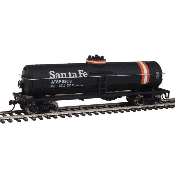 Walthers Trainline 931-1444 - HO 	Tank Car - Ready to Run -- Atchison, Topeka & Santa Fe #98016 (black, Orange & White Stripes)