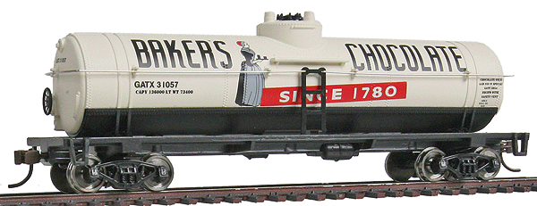 Walthers Trainline 931-1615 - HO 40' Tank Car - Ready to Run -- Baker's Chocolate GATX #31057 (white, black, red)