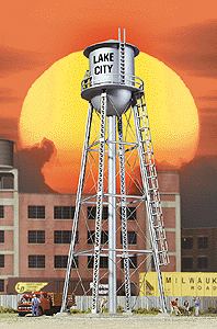 Walthers 933-2826 - HO Scale 	City Water Tower - Built-ups -- Assembled - Silver - 3-3/4 x 3-3/4 x 11" 9.3 x 9.3 x 27.5cm