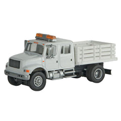 SceneMaster 949-11894- HO Scale - International(R) 4900 Open Stake Bed Utility Truck - Assembled -- White w/Railroad Maintenance-of-Way Logo Decals