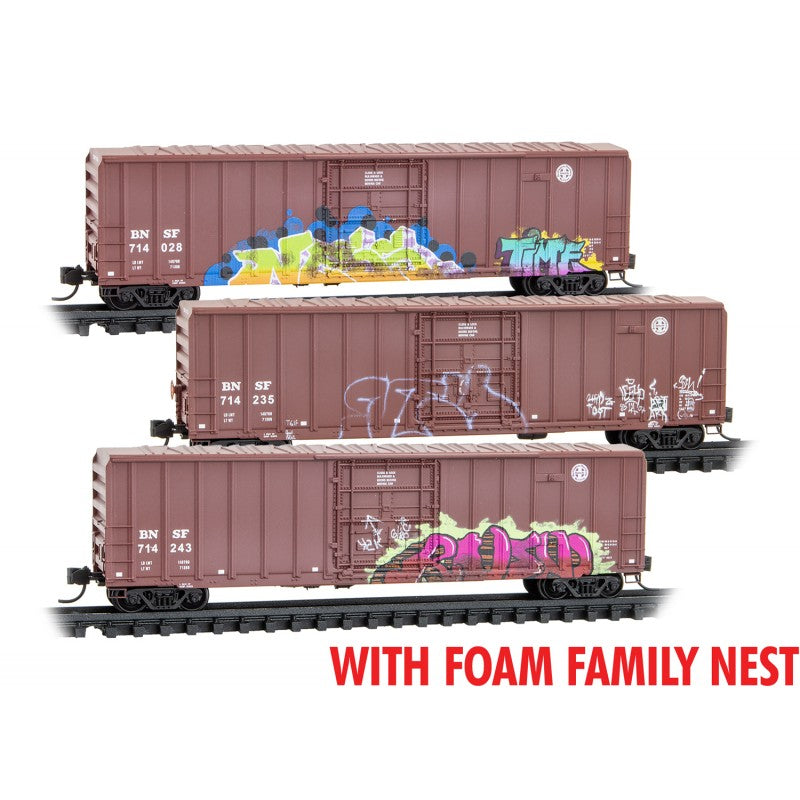 Micro Trains  993 05 048 - N Scale - BNSF Weathered 3-Pack FOAM - Rel. 4/23  - Weathered