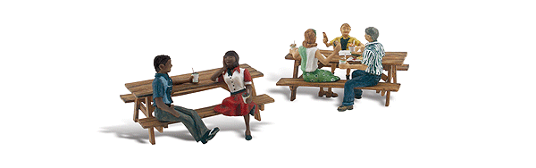 Woodland Scenics A2214 - Outdoor Dining - 2 Groups of People at Picnic Tables - N Scale