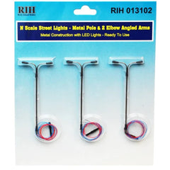 RIH013102 - N Scale Streetlights vertical pole and 2 elbow angled arms