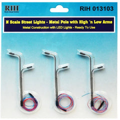 RIH013103 - N Scale Street Lights with 2 Vertical Poles and High and Low Lights