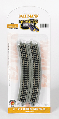 Bachmann 44801 - N Scale 		Curved Track w/Nickel Silver Rail & Gray Roadbed - E-Z Track(R) -- 11-1/4" Radius pkg(6)