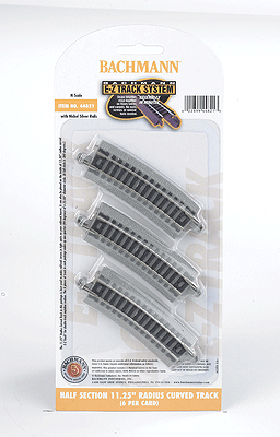 Bachmann 44821 - N Scale 	Curved Track w/Nickel Silver Rail & Gray Roadbed - E-Z Track(R) -- 11-1/4" Radius Half Section pkg(6)