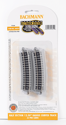 Bachmann 44822 - N Scale Curved Track w/Nickel Silver Rail & Gray Roadbed - E-Z Track(R) -- 12-1/2" Radius Half Section pkg(6)