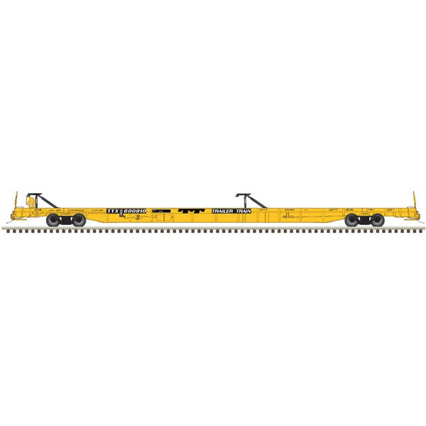 Atlas  50005532 - ACF 89' F89-J Flatcar with Mid-End Hitches - Ready to Run -- Trailer-Train TTX 601127 (1970s yellow, black)